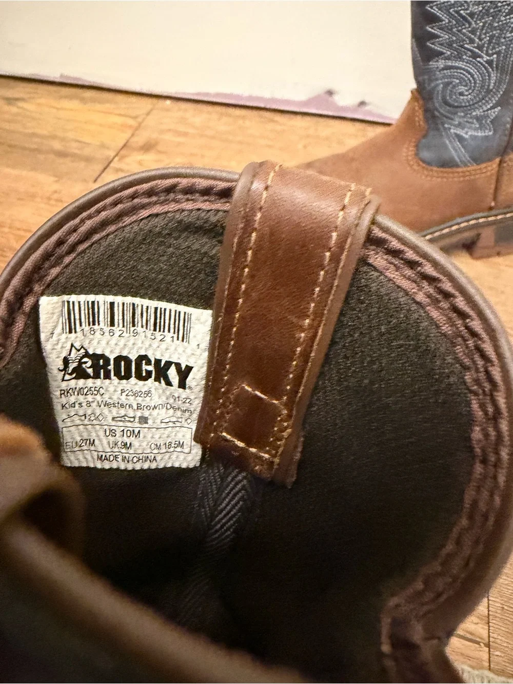 Kids Rocky Brown & Navy Work Western Boots